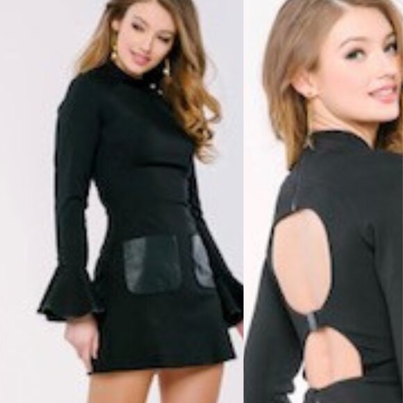 Jovani Dresses & Skirts - JOVANI | Black Party Dress | Modern Bell Sleeve & Cutout Back | Size 14 | (NWOT)